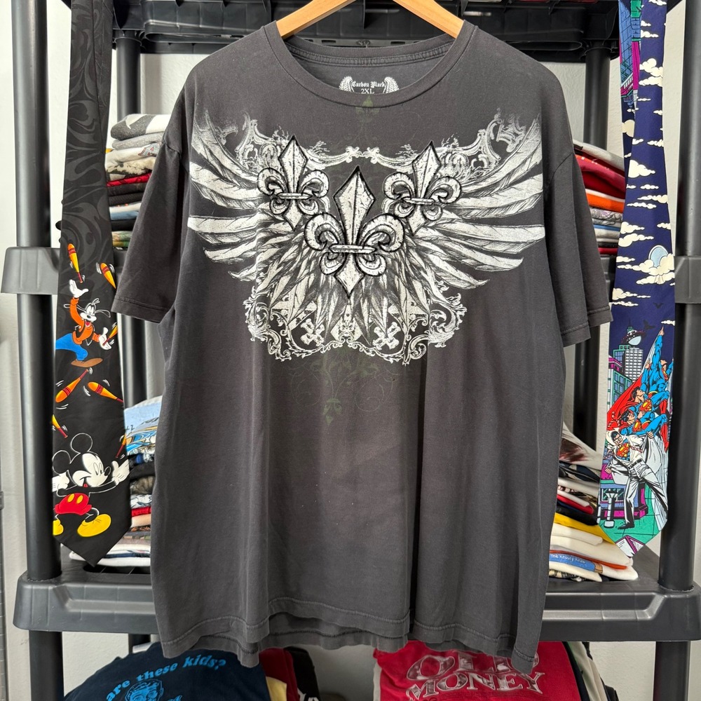 Y2K Black Fleur De Lis Wings Graphic Tee 2XL